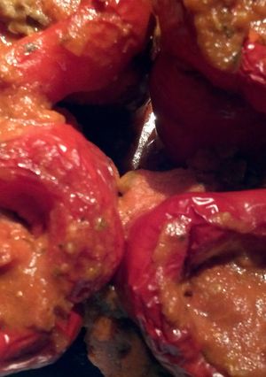 A picture of Pinky's Quinoa Stuffed Bell Peppers.