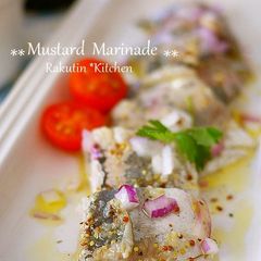 A picture of Horse Mackerel Sashimi Tossed in Mustard Marinade.