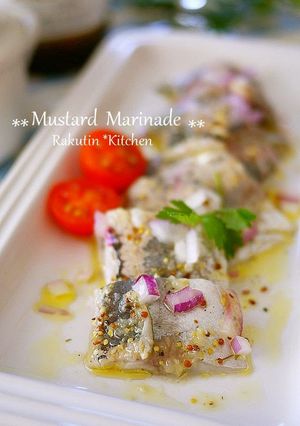 A picture of Horse Mackerel Sashimi Tossed in Mustard Marinade.