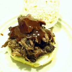 A picture of Pulled BBQ Beef with Homemade BBQ Sauce.