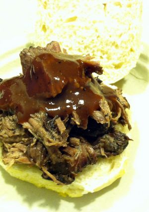 A picture of Pulled BBQ Beef with Homemade BBQ Sauce.