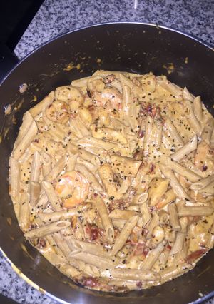 A picture of Chicken And Shrimp, Sun Dried Tomato Pasta.
