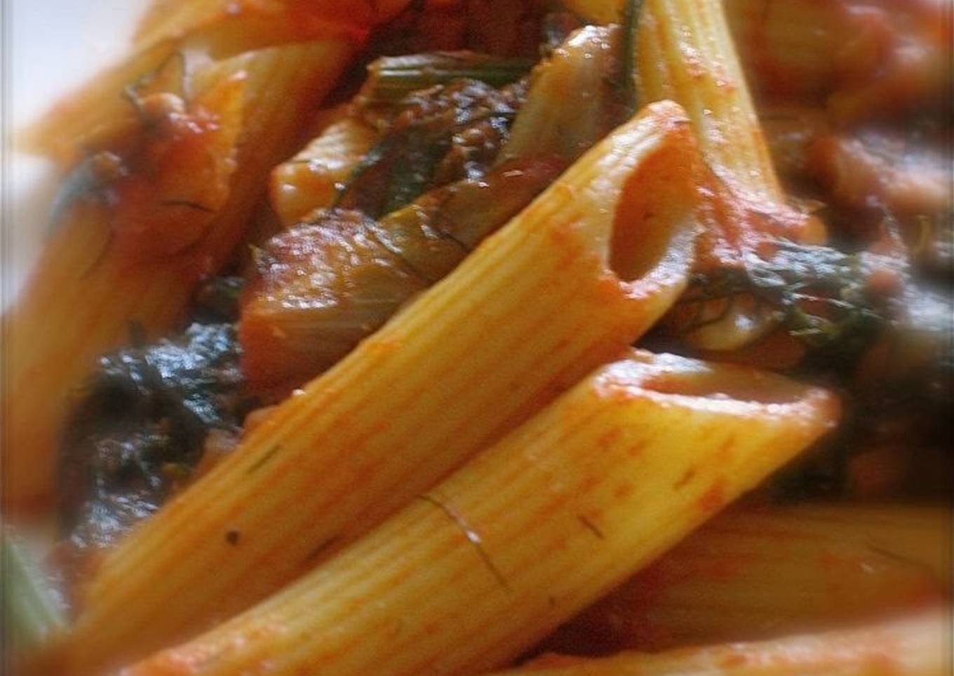 Fish and Tomato Pasta With Fennel Leaves