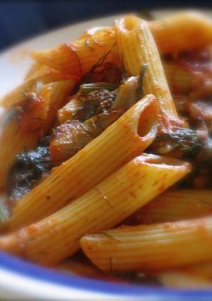 A picture of Fish and Tomato Pasta With Fennel Leaves.