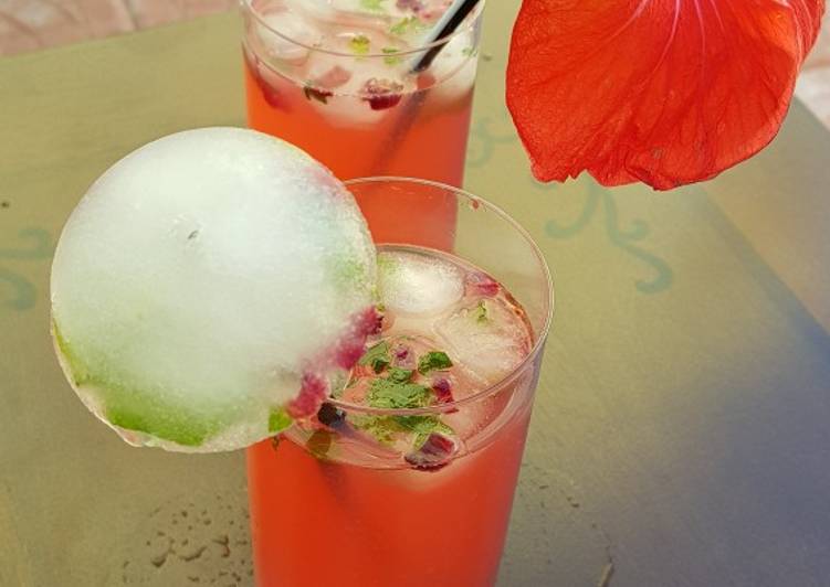 Steps to Make Quick Hibiscus-tender coconut cooler