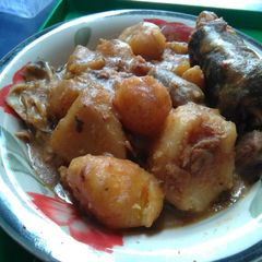 A picture of Ukodo (Goat meat with Yam, Cocoyams and Plantain Pepper soup.