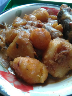 A picture of Ukodo (Goat meat with Yam, Cocoyams and Plantain Pepper soup.