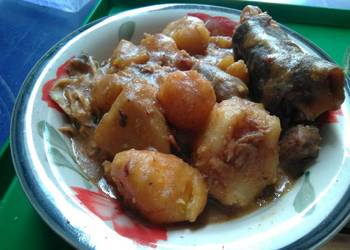 How to Recipe Perfect Ukodo Goat meat with Yam Cocoyams and Plantain Pepper soup