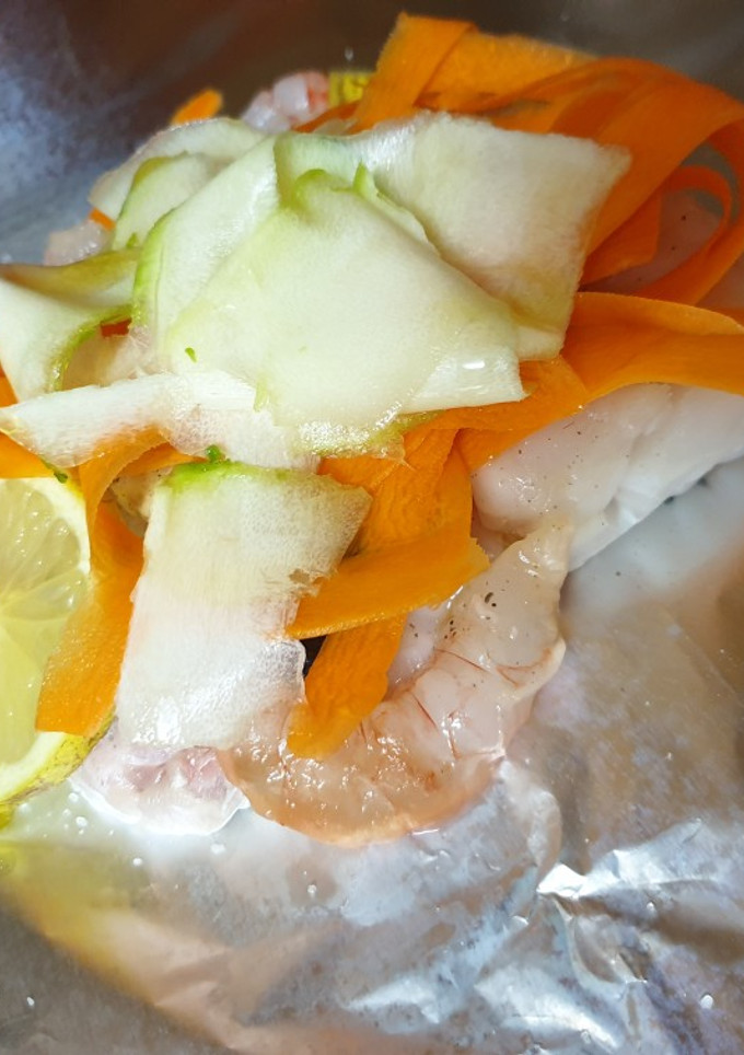 Una foto de Merluza en papillote