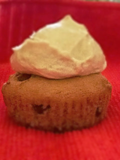A picture of Chocolate chip cookie dough cupcakes with cookie dough frosting!.