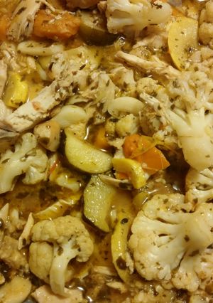 A picture of Leftover Oven Roasted Chicken & roasted vegetables Pasta.
