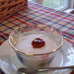 A picture of Tofu Bavarois with Strawberry Jam.
