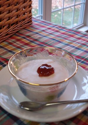 A picture of Tofu Bavarois with Strawberry Jam.