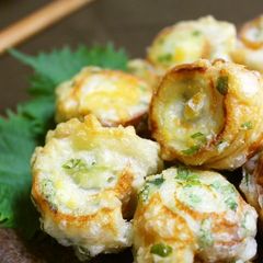 A picture of Fragrant Shiso, Chikuwa Fish Stick and Nori Seaweed Fried Morsels.