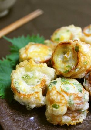 A picture of Fragrant Shiso, Chikuwa Fish Stick and Nori Seaweed Fried Morsels.