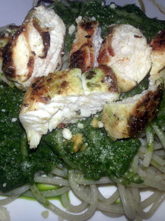 A picture of Spaghetti al Pesto with Chicken.