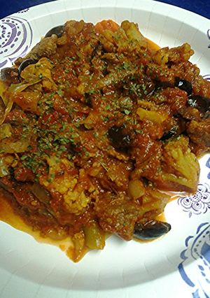A picture of Moroccan Lamb Tagine with vegetables.