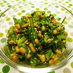 A picture of Gooey-Gooey Chrysanthemum Leaves Mixed with Natto and Sesame Seeds.