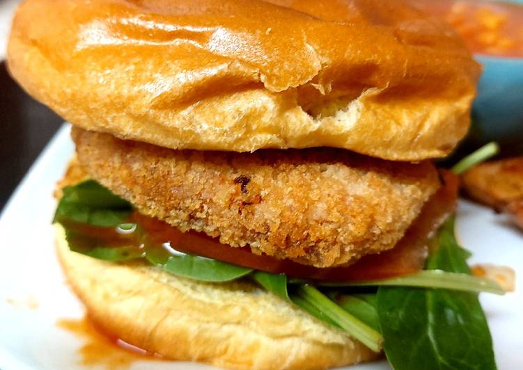 Step-by-Step Guide to Prepare Favorite My Chicken, 2 Cheese Burger with onion rings, Spinach 🤗
