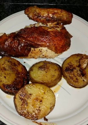 A picture of One Skillet Roast Chicken and Pier Potatoes.