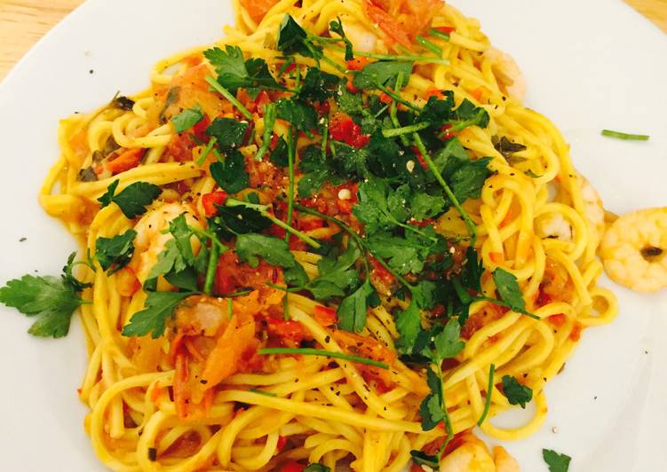 Easiest Way to Make Super Quick Homemade Chilli Prawn Linguine