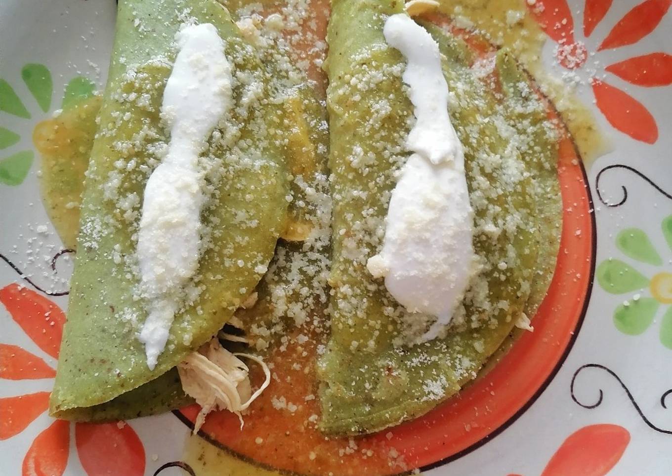 Enchiladas verdes con tortilla de nopal 🌶️🤤