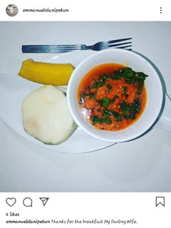 A picture of Yam and Plantain with spring onions sauce.