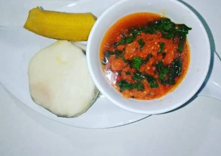 Easiest Way to Prepare Perfect Yam and Plantain with spring onions sauce