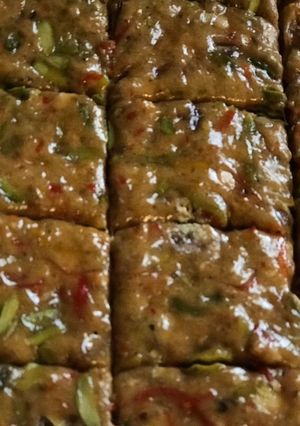 A picture of Walnut, pistachios and Pecan nut chikki.
