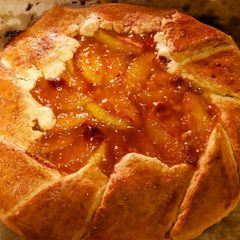 Rustic apricot-glazed pear galette A picture of Rustic apricot-glazed pear galette.