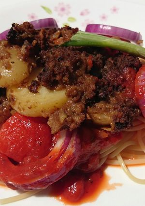 A picture of Spaghetti With Crispy Topping.
