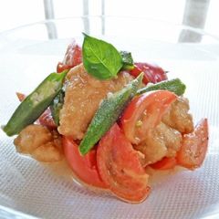 A picture of Italian Nanban-style Chicken Tenders & Okra.