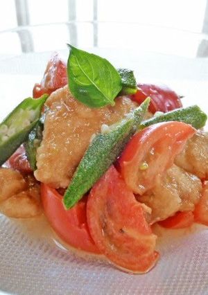A picture of Italian Nanban-style Chicken Tenders & Okra.