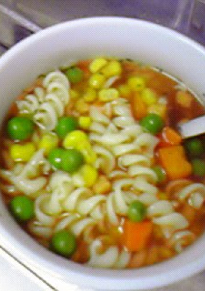 A picture of Consomme Soup with Macaroni.