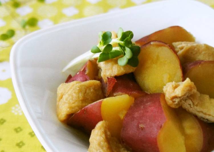 Recipe of Perfect Stewed Sweet Potatoes and Deep-Fried Tofu