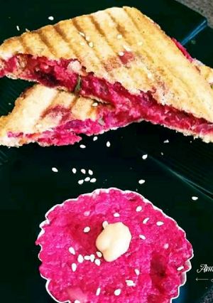 A picture of Beet Hummus Sandwich.