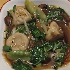 A picture of Pot Sticker & Bok Choy Soup.