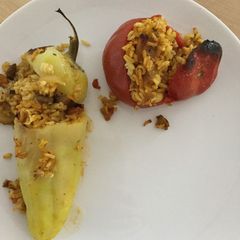 A picture of Brown rice stuffed vegetables.