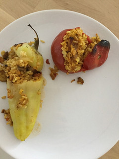 A picture of Brown rice stuffed vegetables.