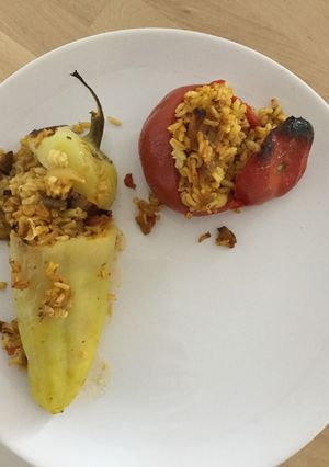 A picture of Brown rice stuffed vegetables.
