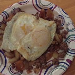 A picture of Ground beef, Potatoes and Eggs.