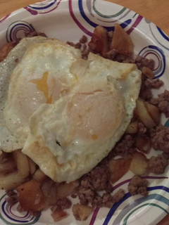 A picture of Ground beef, Potatoes and Eggs.
