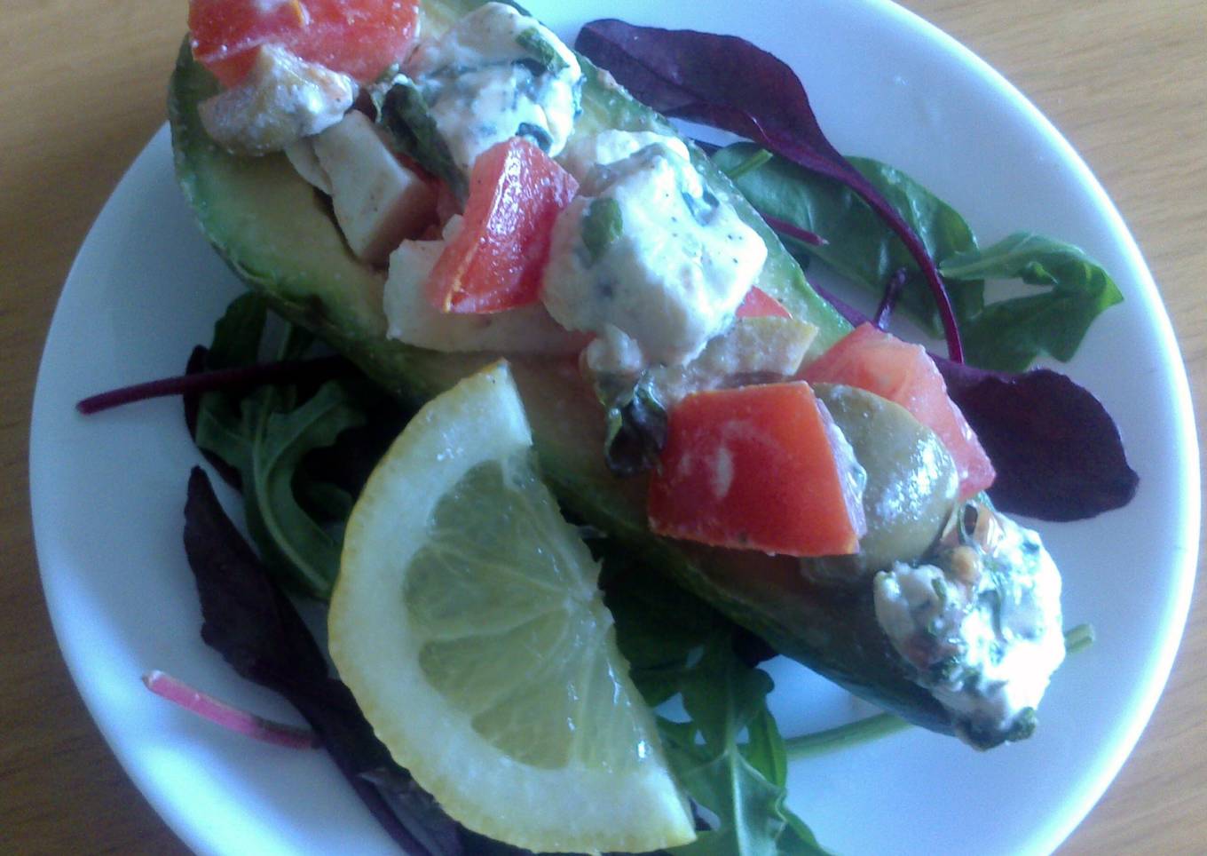 Sig tomato salad with avocado, whipped cheese and gorgonzola