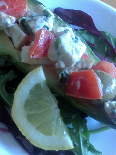 A picture of Sig's Tomato,Feta and Gorgonzola salad in Avocado.