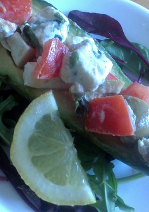 A picture of Sig's Tomato,Feta and Gorgonzola salad in Avocado.