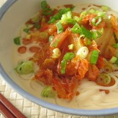 A picture of Chilled Soy Milk Kimchi Udon.