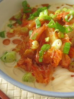 A picture of Chilled Soy Milk Kimchi Udon.
