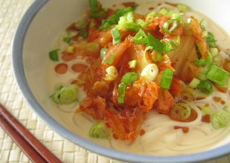 Easiest Way to Prepare Great Chilled Soy Milk Kimchi Udon | Simple Recipe For Kids