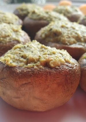 A picture of Champignons with vegetable filling.