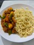 Quick and easy Mango chicken with Aglio olio spaghetti